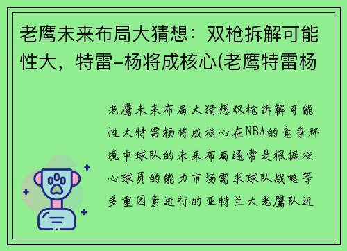 老鹰未来布局大猜想：双枪拆解可能性大，特雷-杨将成核心(老鹰特雷杨最新消息)